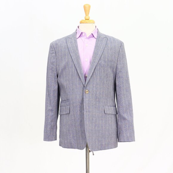 Joseph Abboud Elbow Patch 42R Blue Blazer Sport Coat Jacket 2B Check T454